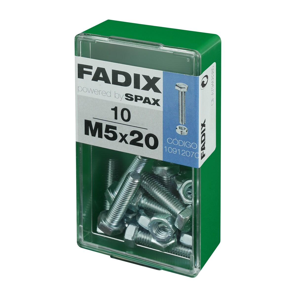 Tornillo Cabeza Hexagonal + Tuerca M5 x 20 mm - Caja 10 Uds Zincado-2