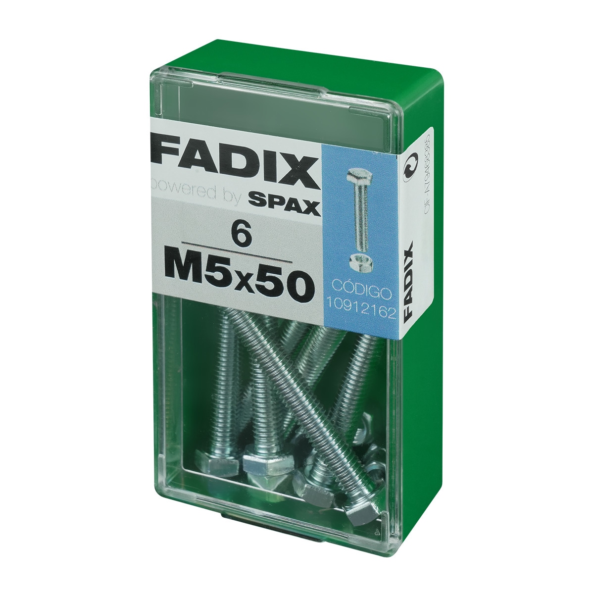 Tornillo Cabeza Hexagonal + Tuerca M5 x 50 mm - Caja 6 Uds Zincado-2
