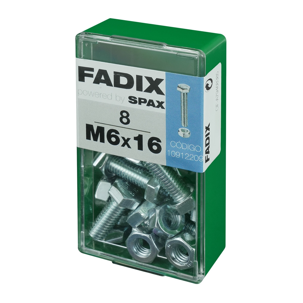 Tornillo Cabeza Hexagonal + Tuerca M6 x 16 mm - Caja 8 Uds Zincado-2