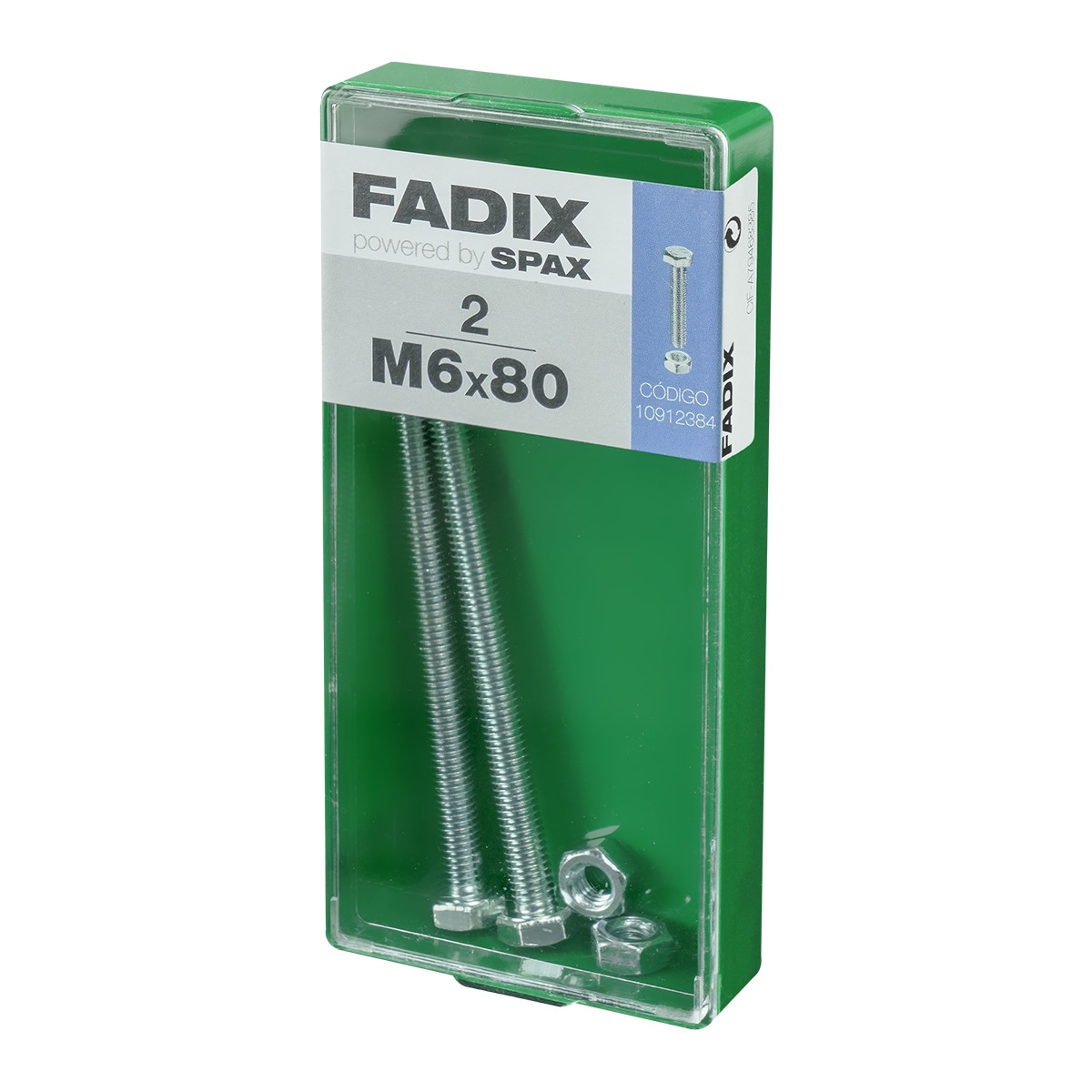 Tornillo Cabeza Hexagonal + Tuerca M6 x 80 mm - Caja 2 Uds Zincado-2