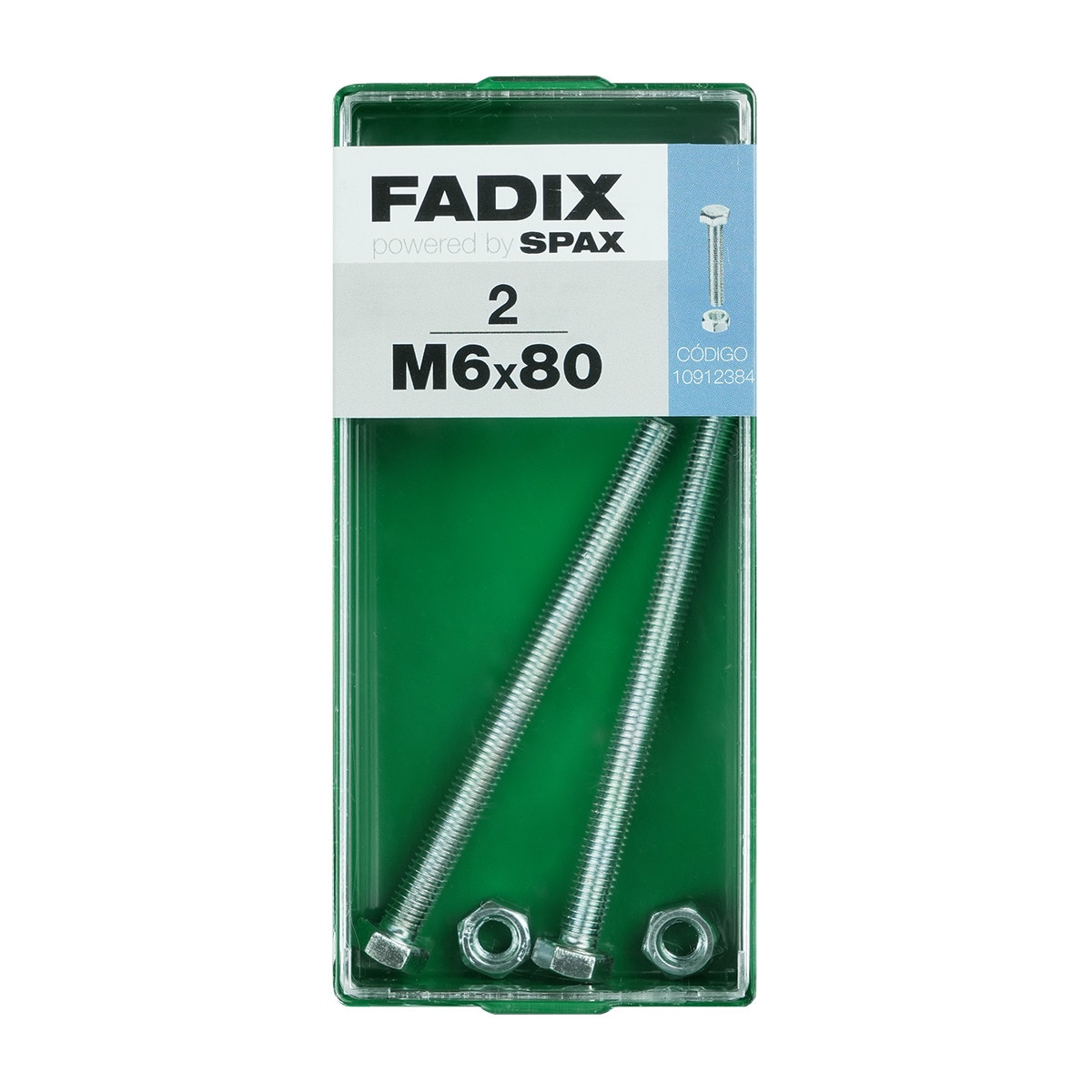 Tornillo Cabeza Hexagonal + Tuerca M6 x 80 mm - Caja 2 Uds Zincado-1