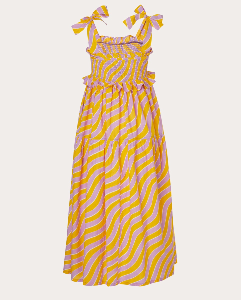 Vestido midi estampado de algodón Amarillo-2