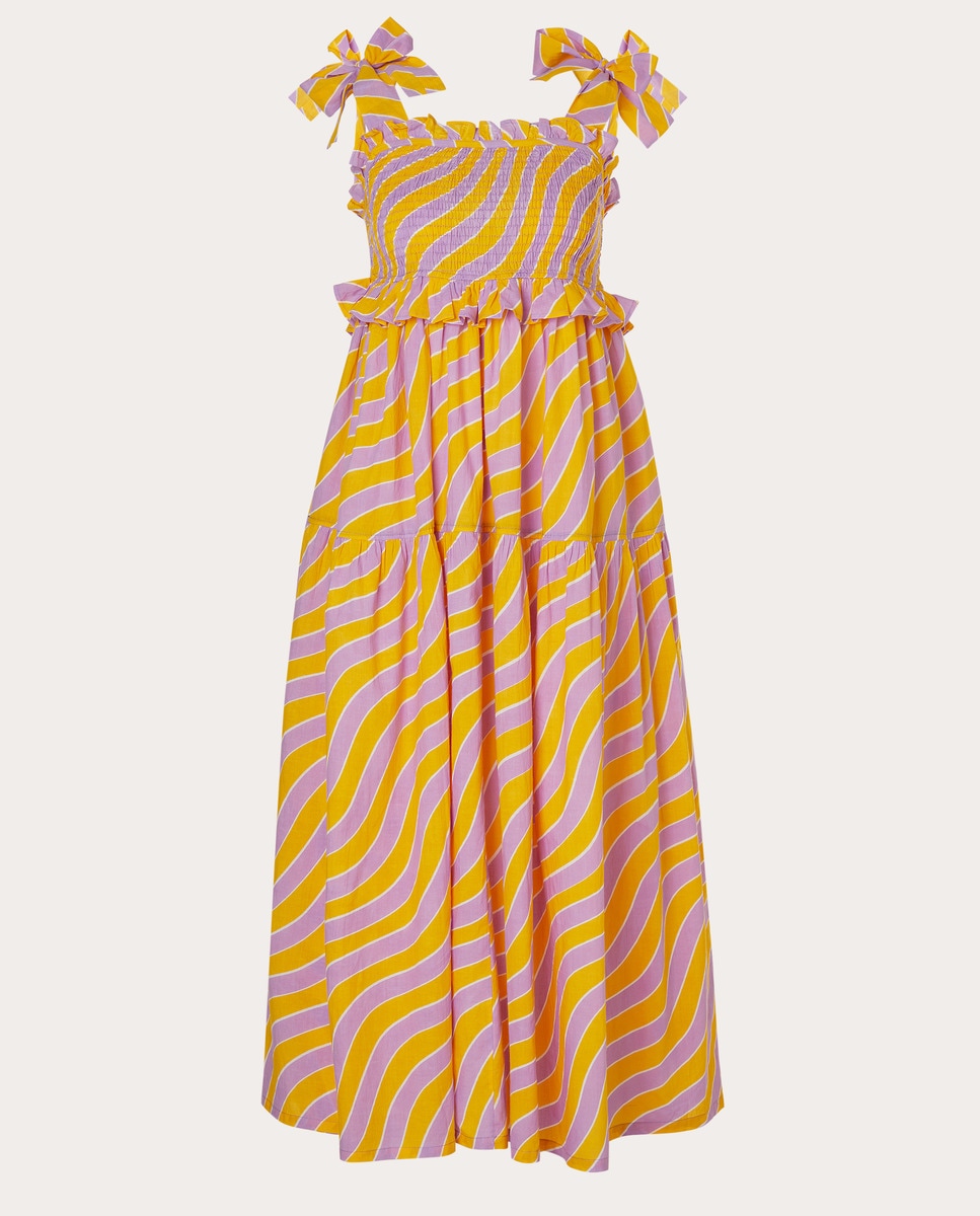 Vestido midi estampado de algodón Amarillo-1