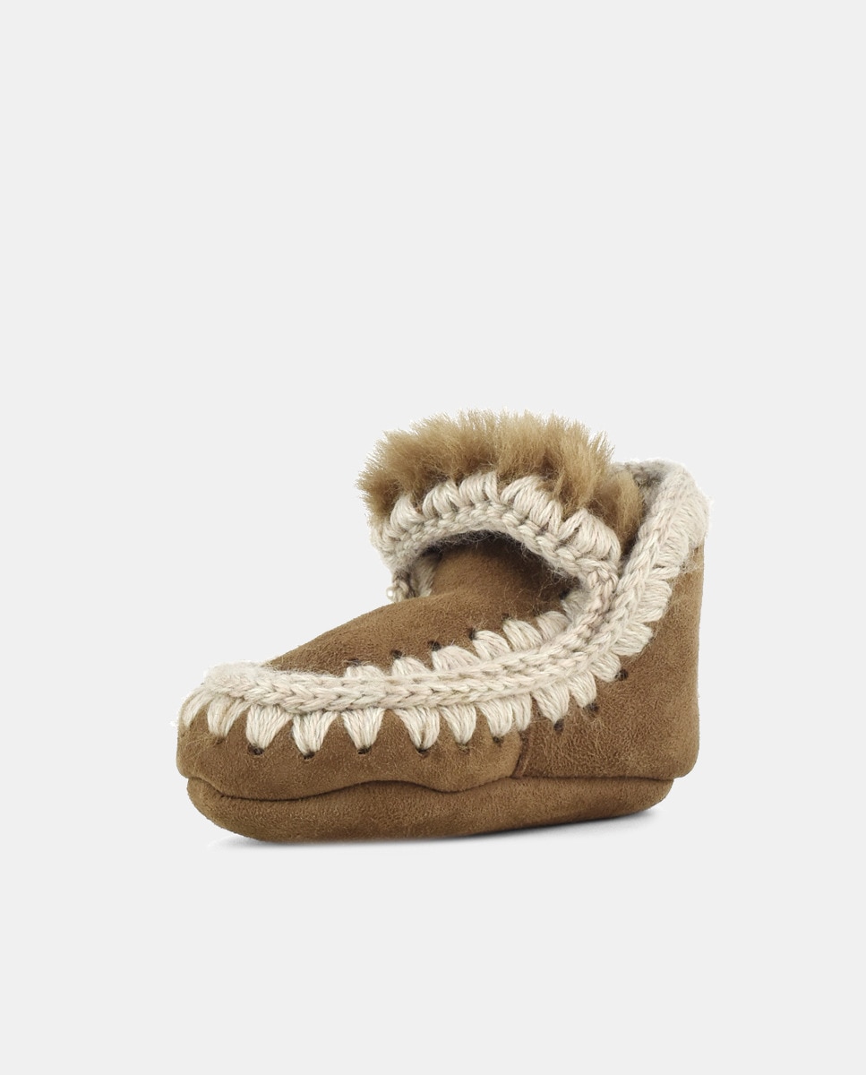 Botas de Bebé com Tira de Crochet em Contraste e em Croute Natural-4