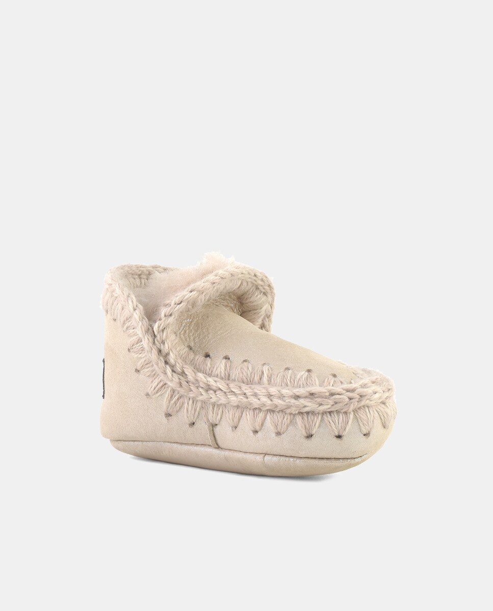 Botas de Bebé com Tira de Crochet e em Pele Bege-4