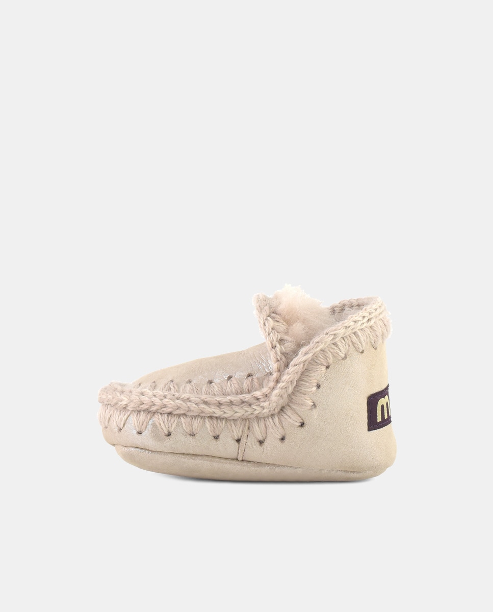 Botas de Bebé com Tira de Crochet e em Pele Bege-2