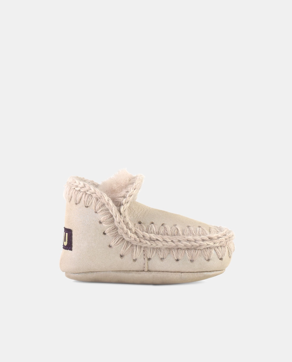 Botas de Bebé com Tira de Crochet e em Pele Bege-1