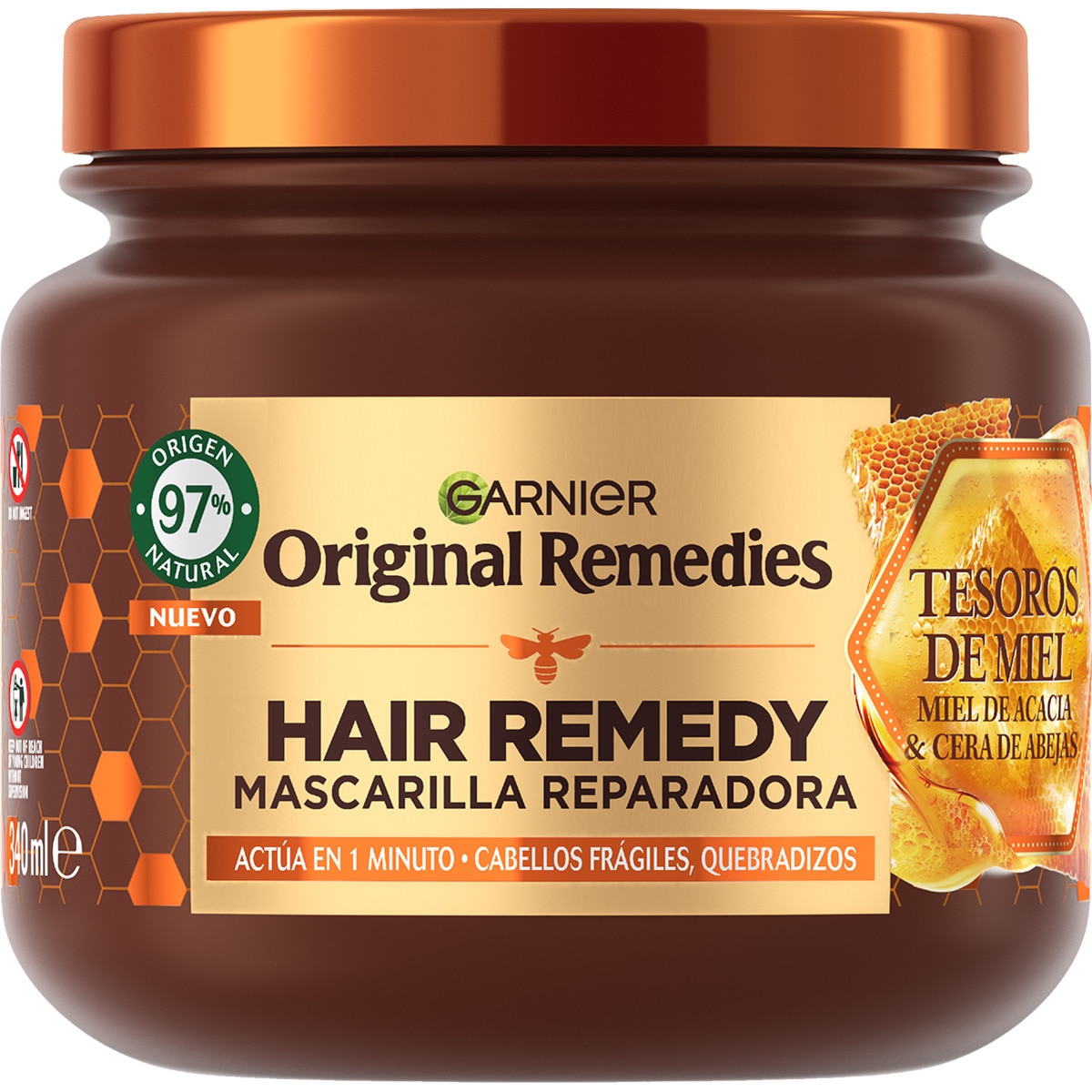 Hair Remedy mascarilla de pelo reparadora Tesoros de Miel tarro 340 ml con miel de acacia y cera de abejas, para cabello dañado y quebradizo