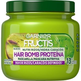 mascarilla de pelo Nutri Rizos Hair Bomb Proteína aceite de pistacho tarro 320 ml para cabello rizado u ondulado - Fructis