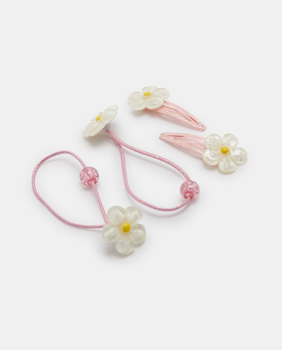 Lot barboteuses et élastiques avec fleur