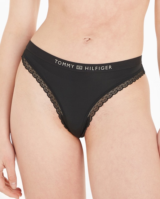 Imagen 0 de Tanga con encaje y logo tonal