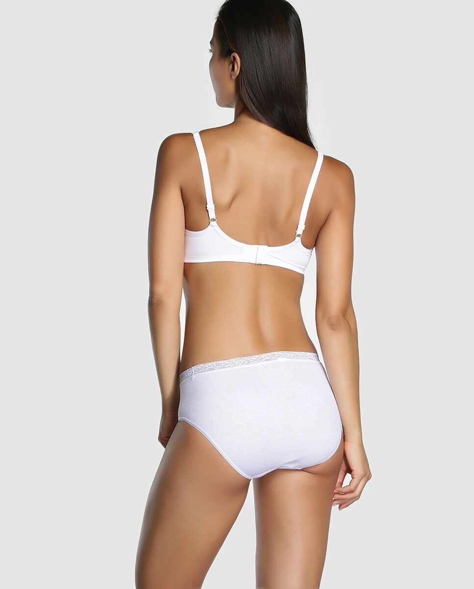 Cueca Midi de Algodão/Licra com Renda e sem Costuras Branco-2