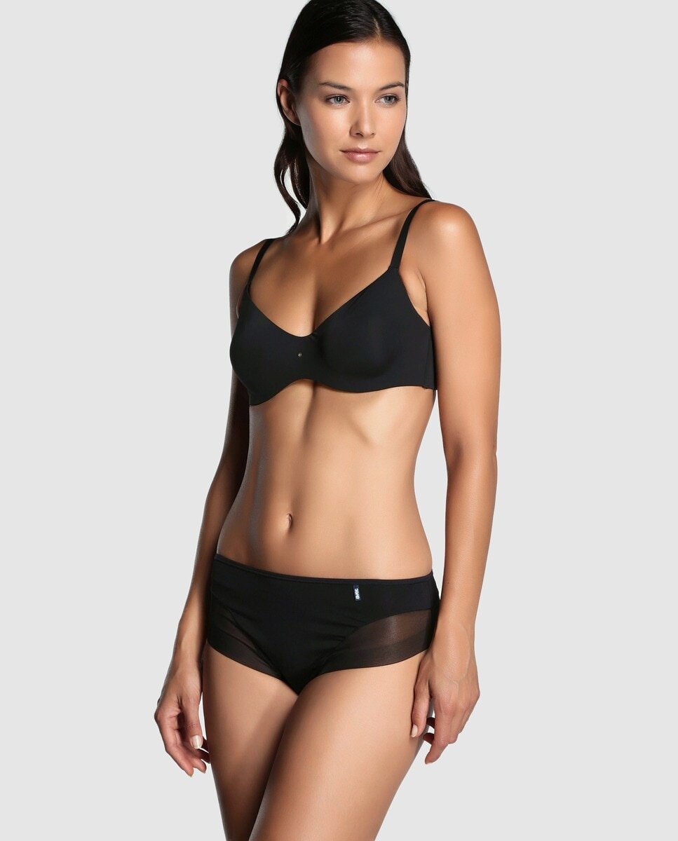 Cueca de Microfibra/Licra com Efeito de Tanga Preto-3