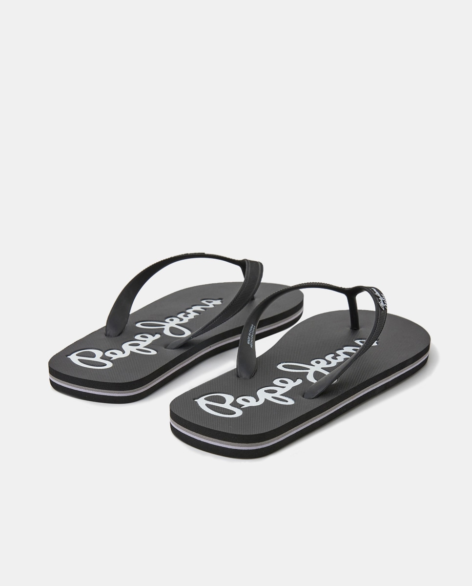 Chinelos Bay Beach com Tira de Dedo Logotipada Preto-3