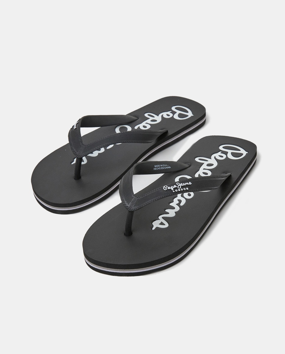 Chinelos Bay Beach com Tira de Dedo Logotipada Preto-2