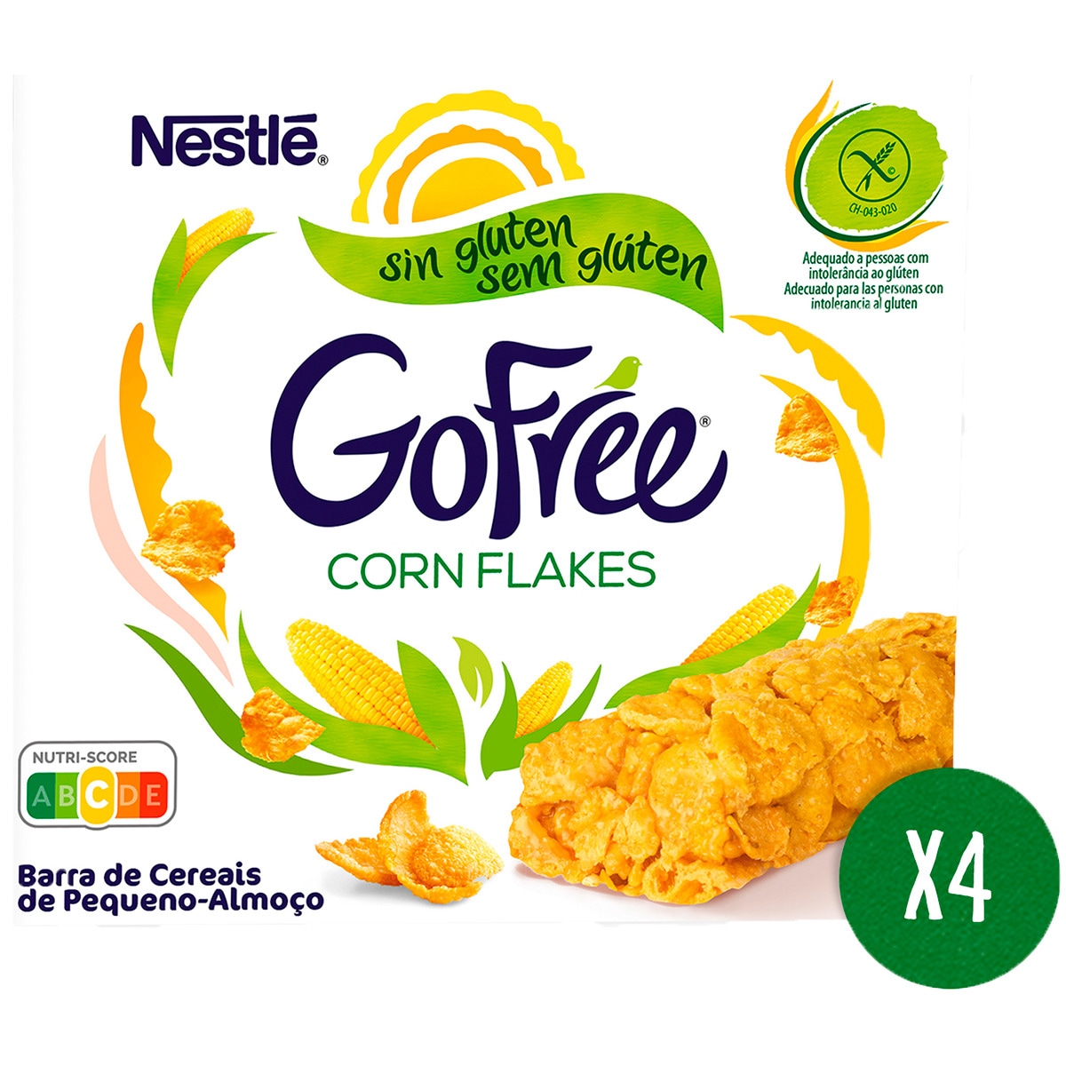 Barras de Cereais Corn Flakes sem Glúten Pack 4 embalagem 88 g