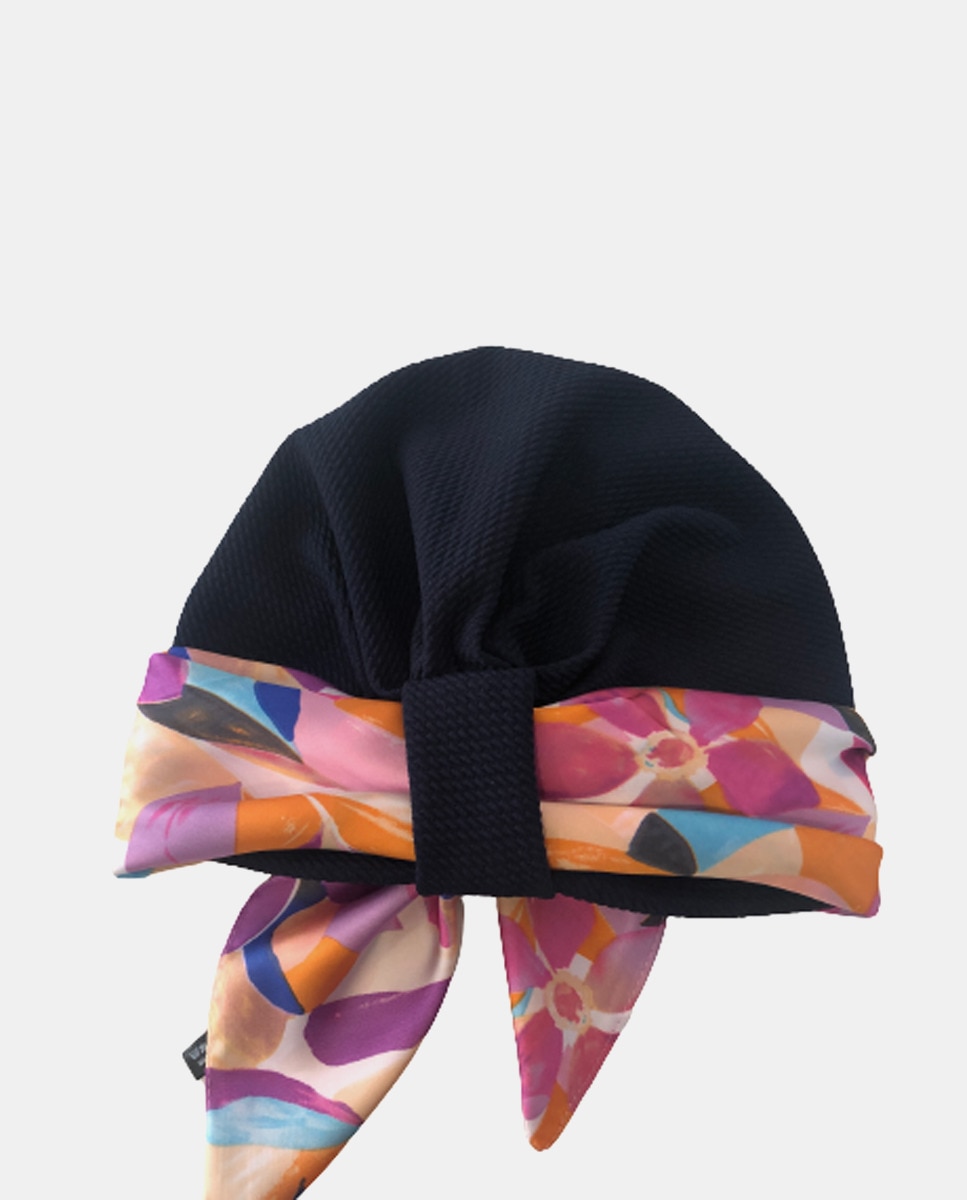 Turbante preto com lenço plissado Azul-marinho-3