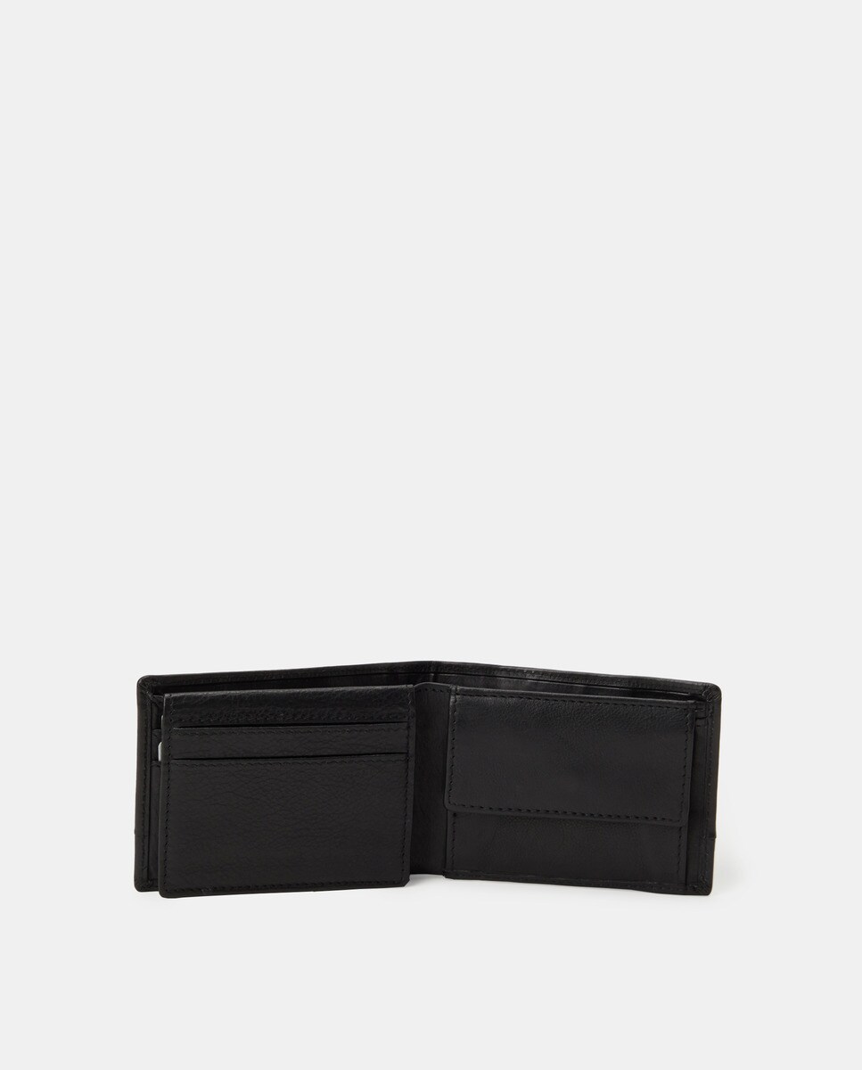 Carteira Horizontal com Porta-Moedas e em Pele - Preto Preto-3