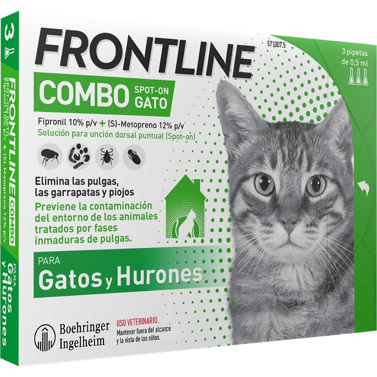 Combo 50,00 mg / 60,00 mg solución spot-on para gatos caja 3 ampollas 0,5 ml