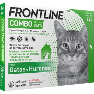 Combo 50,00 mg / 60,00 mg solución spot-on para gatos caja 3 ampollas 0,5 ml - Frontline