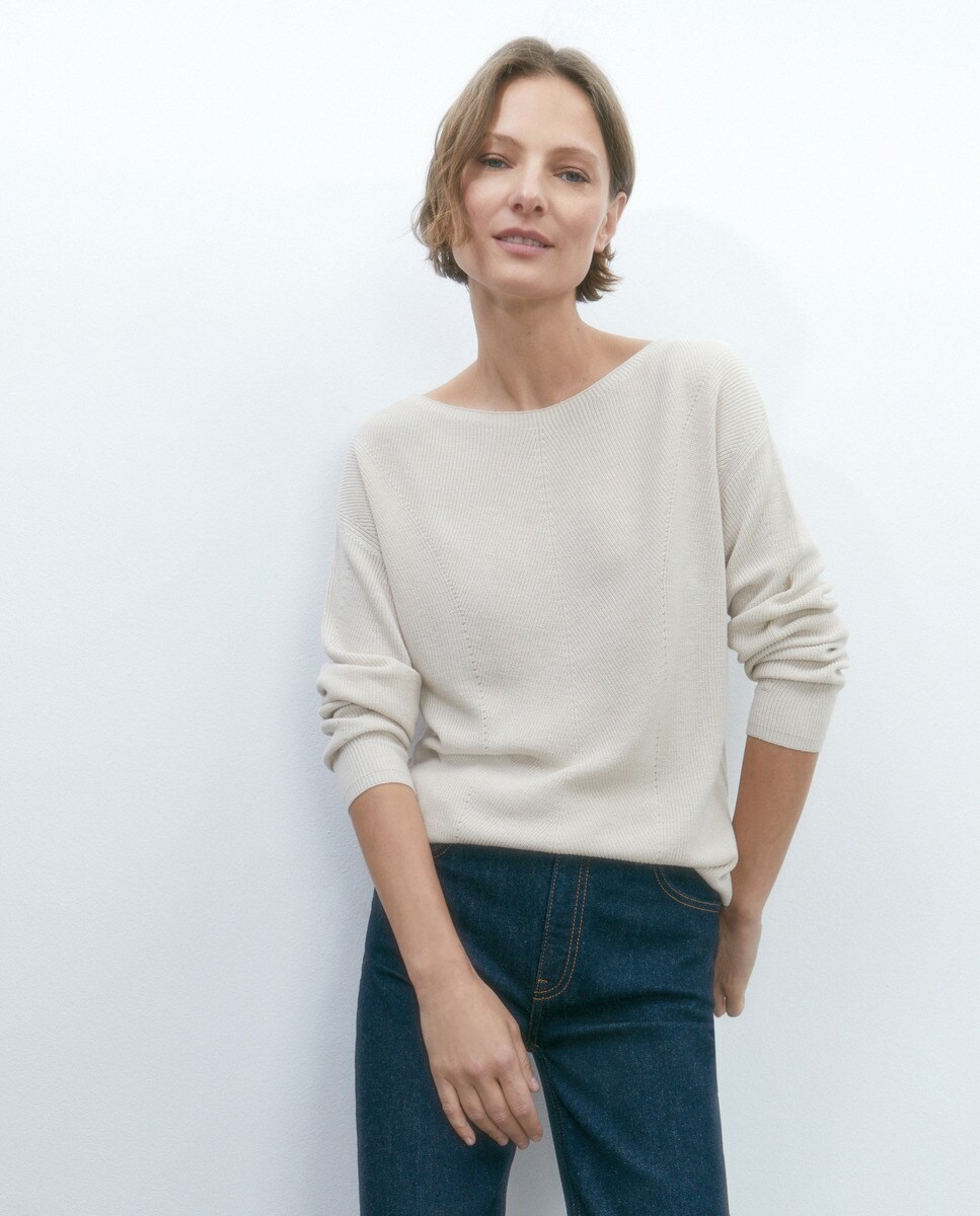 Pull en point perlé à encolure ronde