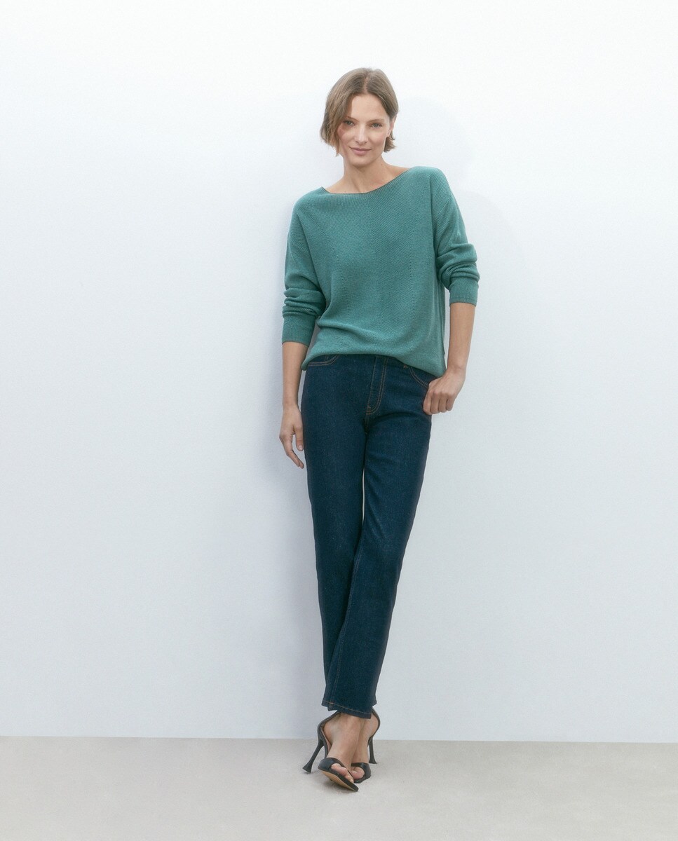 Pull en point perlé à encolure ronde