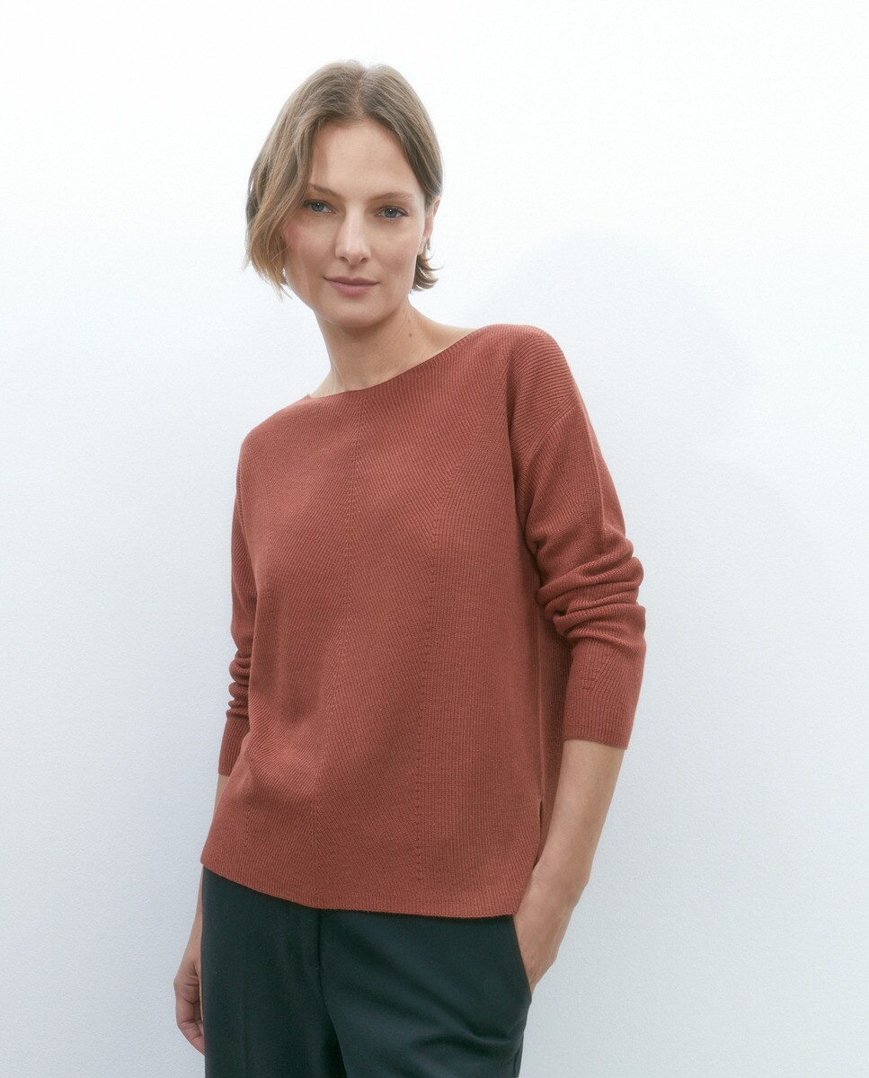 Pull en point perlé à encolure ronde