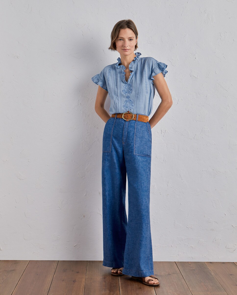 Tshirt à manches courtes et plis nervurés