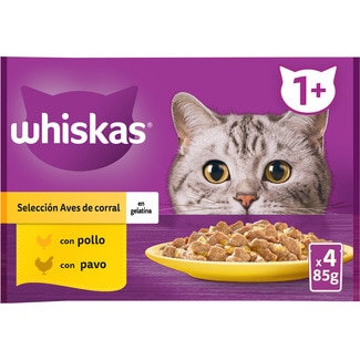 comida húmeda en gelatina para gatos cachorros con pollo 2 sobres 85 g con pavo 2 sobres 85 g - Whiskas