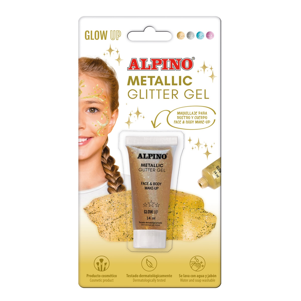 Blister maquillaje gel purpurina metalizado Alpino dorado 1