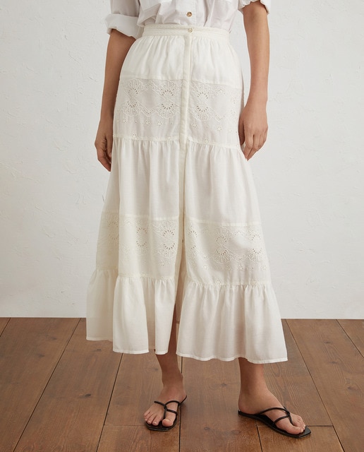 Imagen 0 de Falda romántica con bordados 100% algodón