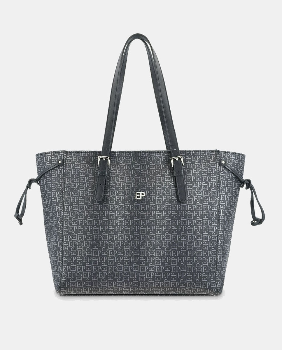 Grand sac cabas en toile et cuir de vachette à imprimé monogramme