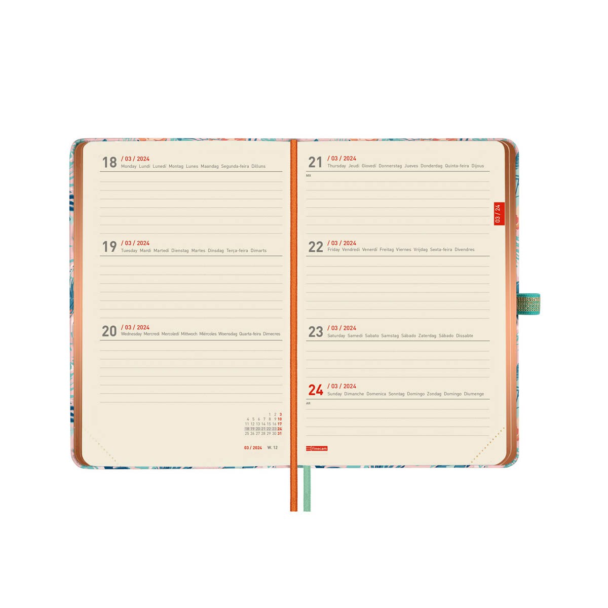 Agenda 18 meses julio 2023-diciembre 2024 Mínimal M3-100x150 semana vista horizontal Girl Finocam multilingüe 5