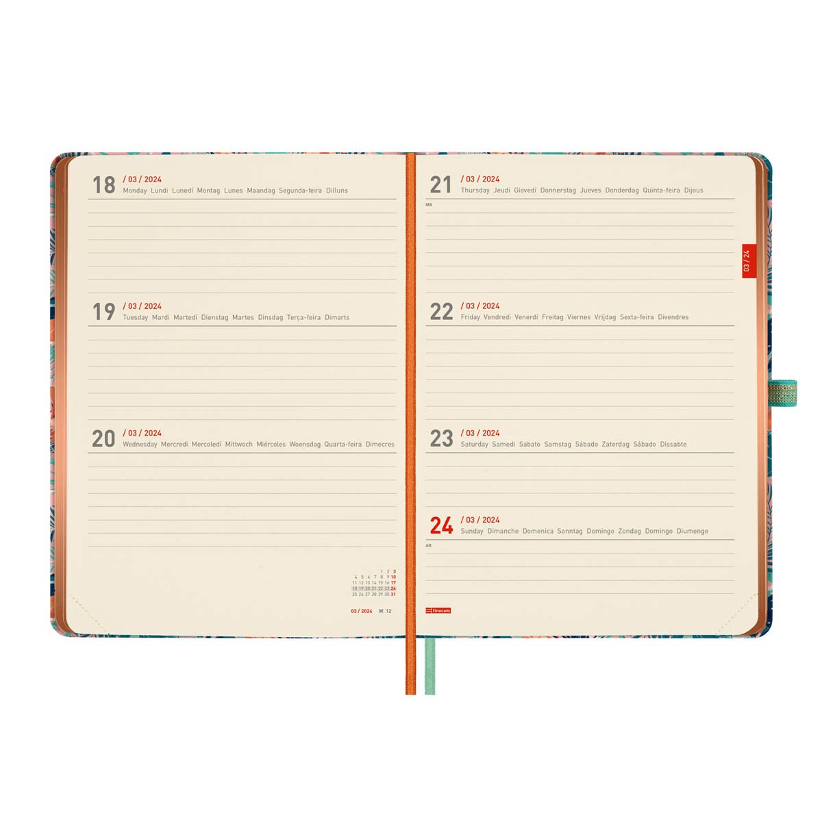 Agenda 18 meses julio 2023-diciembre 2024 Mínimal M5-140x190 semana vista horizontal Girl Finocam multilingüe 5
