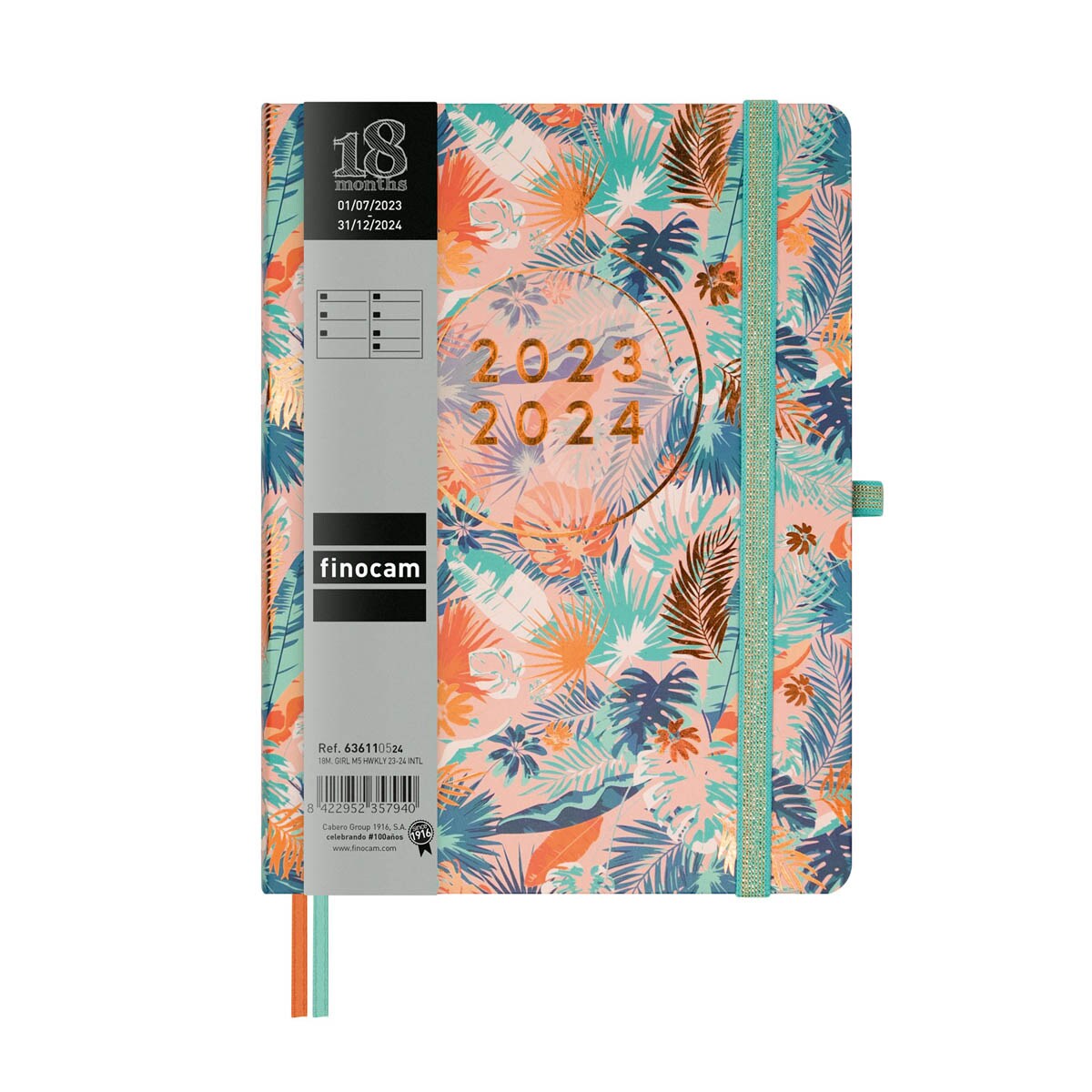 Agenda 18 meses julio 2023-diciembre 2024 Mínimal M5-140x190 semana vista horizontal Girl Finocam multilingüe 1