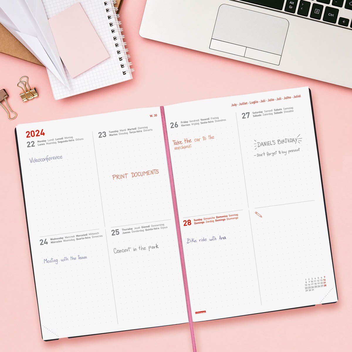 Agenda 16 meses septiembre 2023-diciembre 2024 Dotted Y10-140x204 semana vista horizontal Bloom Finocam multilingüe 4