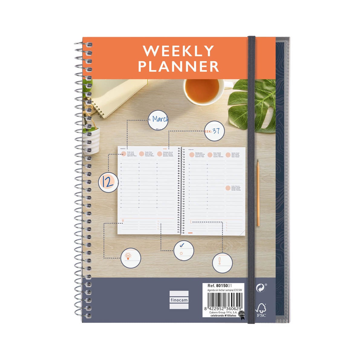 Agenda sin fechar Mytime E10 - 155x212 mm semana vista vertical Finocam internacional multilingüe 1