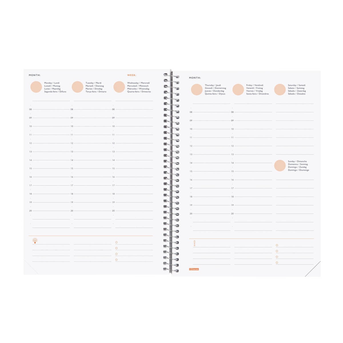 Agenda sin fechar Mytime E10 - 155x212 mm semana vista vertical Finocam internacional multilingüe 6