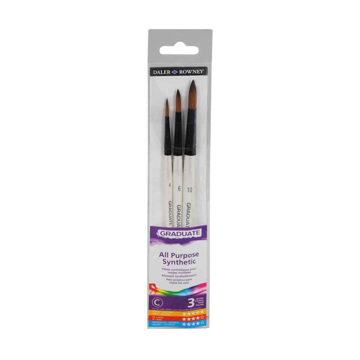 Imagen 0 de Pack 3 pinceles redondos sintéticos de mango corto Graduate Daler Rowney