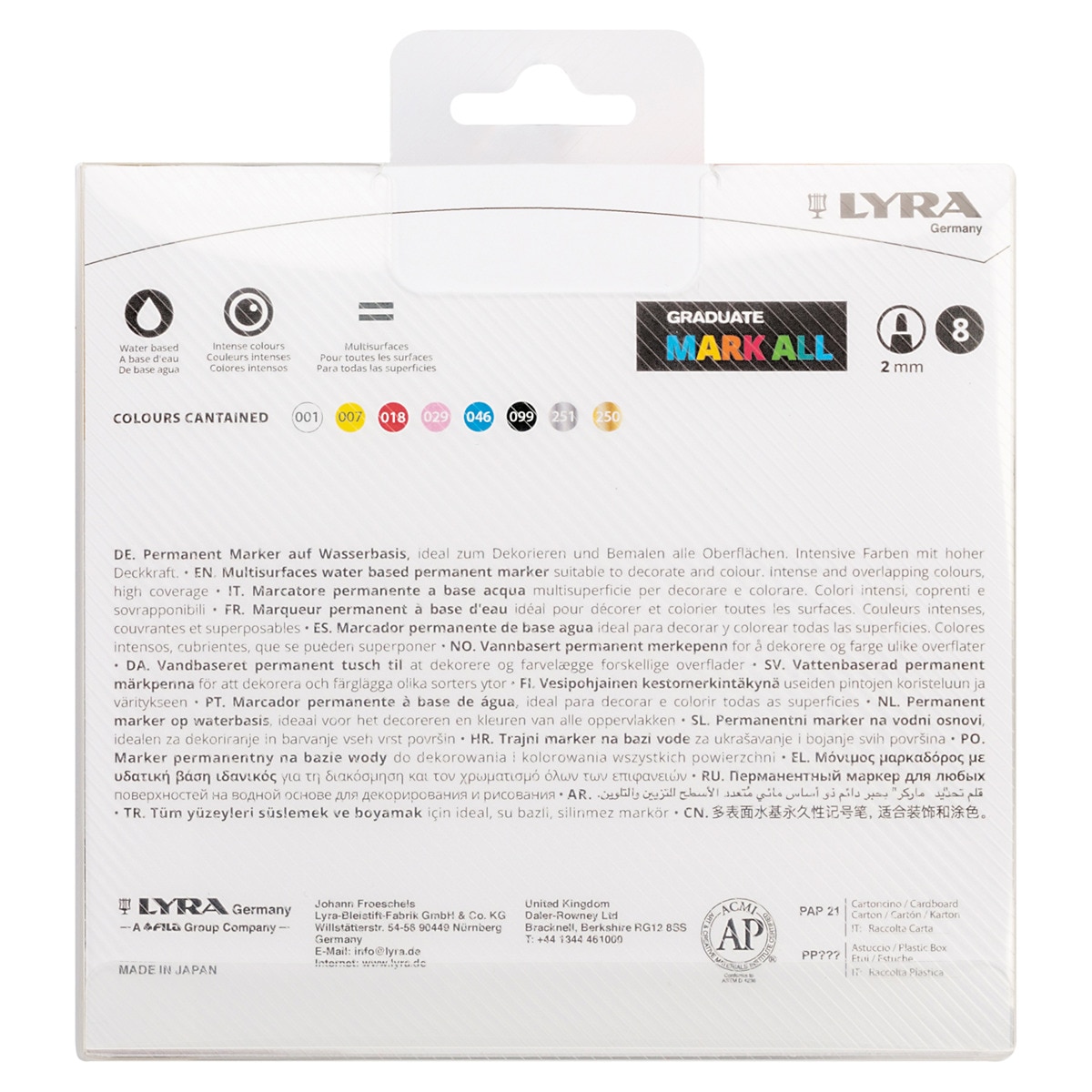 Blíster 8 marcadores permanentes 2mm Mark All Lyra 2