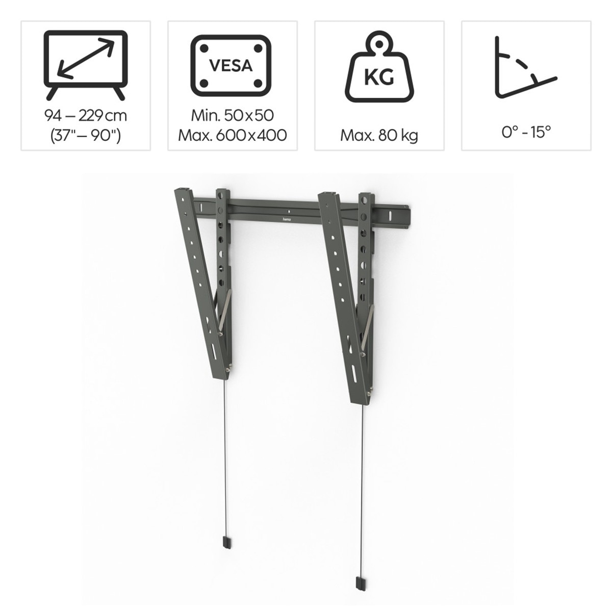 Soporte de pared inclinable Hama Extra Slim para TV 37" a 90" Antracita Antracita-2
