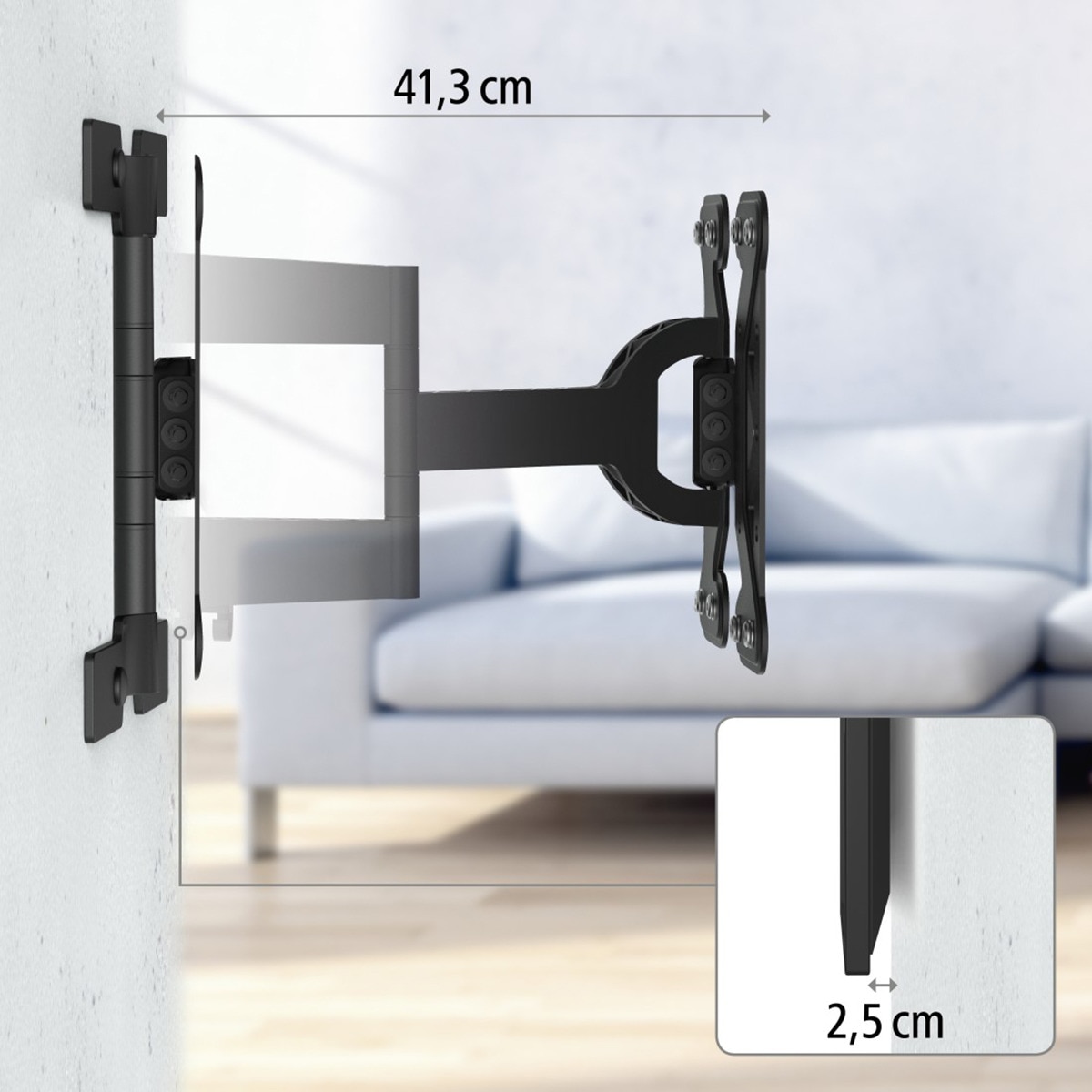 Soporte de pared Hama Fullmotion 2 Brazos Extra Slim para TV 32" a 65" Negro Negro-3