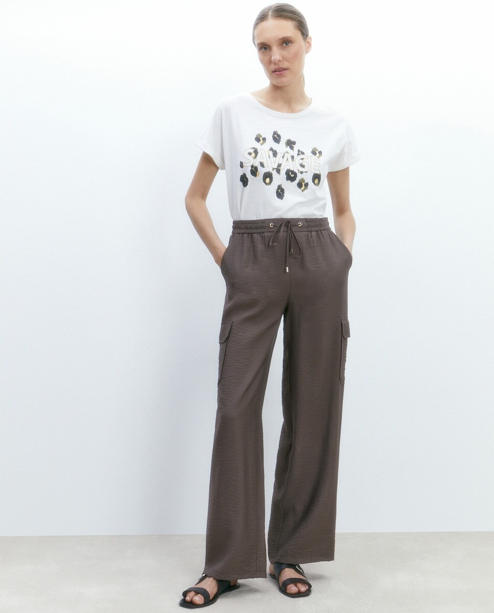 Pantalon uni cargo fluide