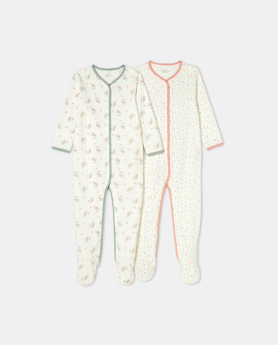 Lot de deux grenouillères pantalons avec imprimé licornes.