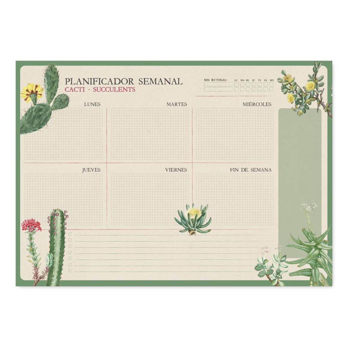 Imagem 0 de Bloco Planificador Semanal Botanical Cacti Espanhol A3 - Branco