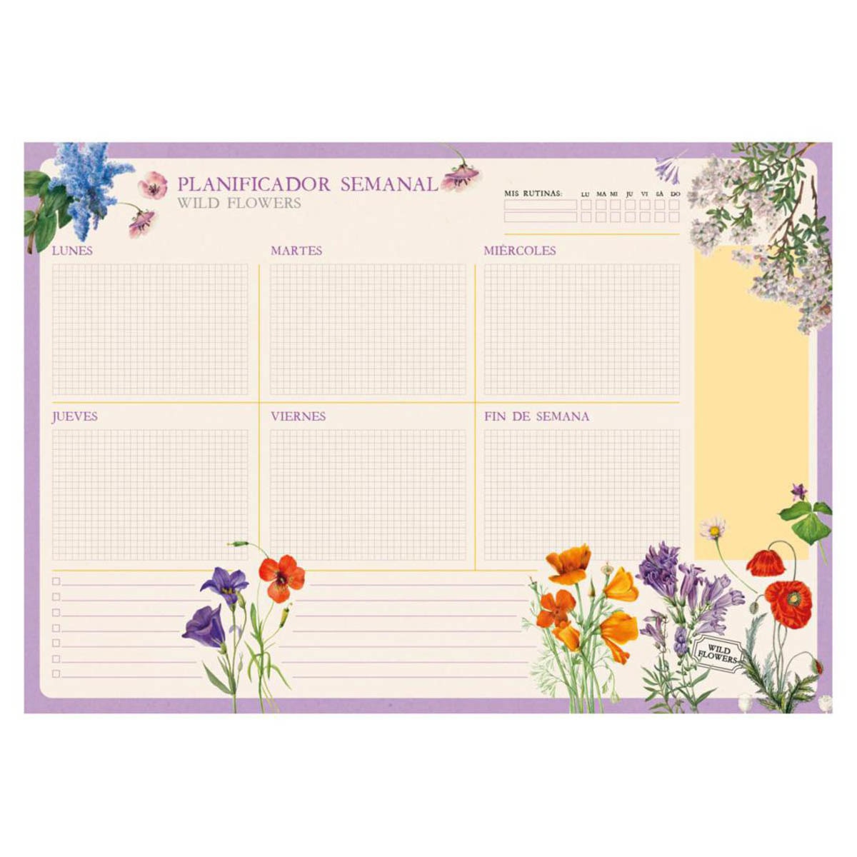Imagem 0 de Bloco Planificador Semanal Botanical Wild Flowers A3 - Branco