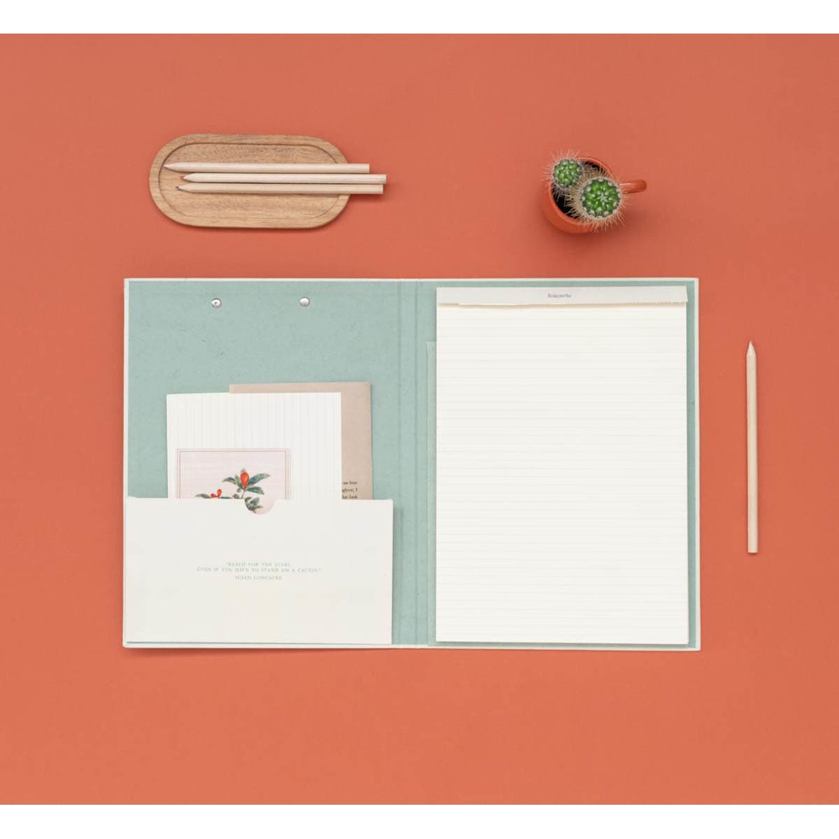 Carpeta A4 con pinza Botanical Cacti verde y beige Verde / Beige-7