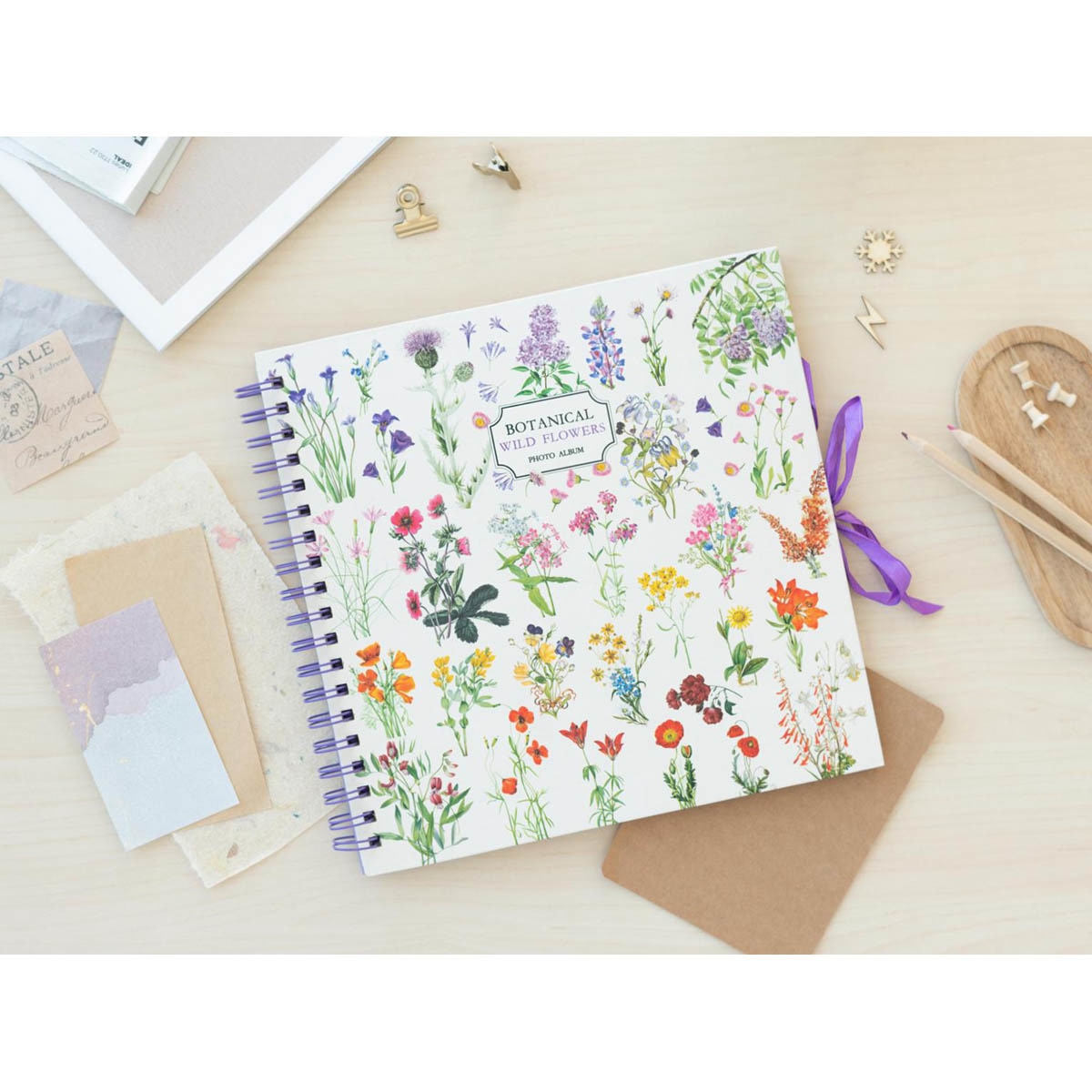 Scrapbook Photo Album 40 páginas Botanical Wild Flowers 26x26 cm - Branco Branco / Verde-5