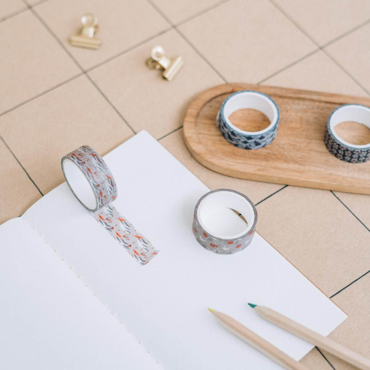 Set 4 washi tape Hokusai Kokonote azul y gris Azul / Gris-5