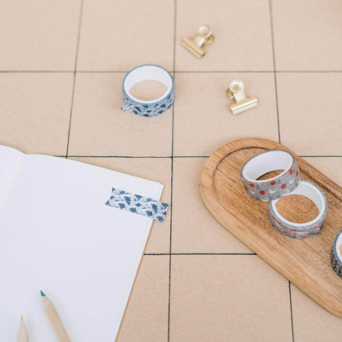Set 4 washi tape Hokusai Kokonote azul y gris Azul / Gris-6